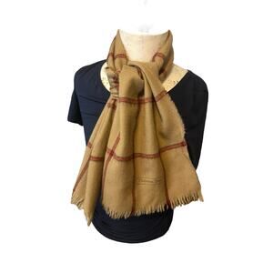Christian Dior Vintage Wool Tan and red plaid scarf 50x12 inches